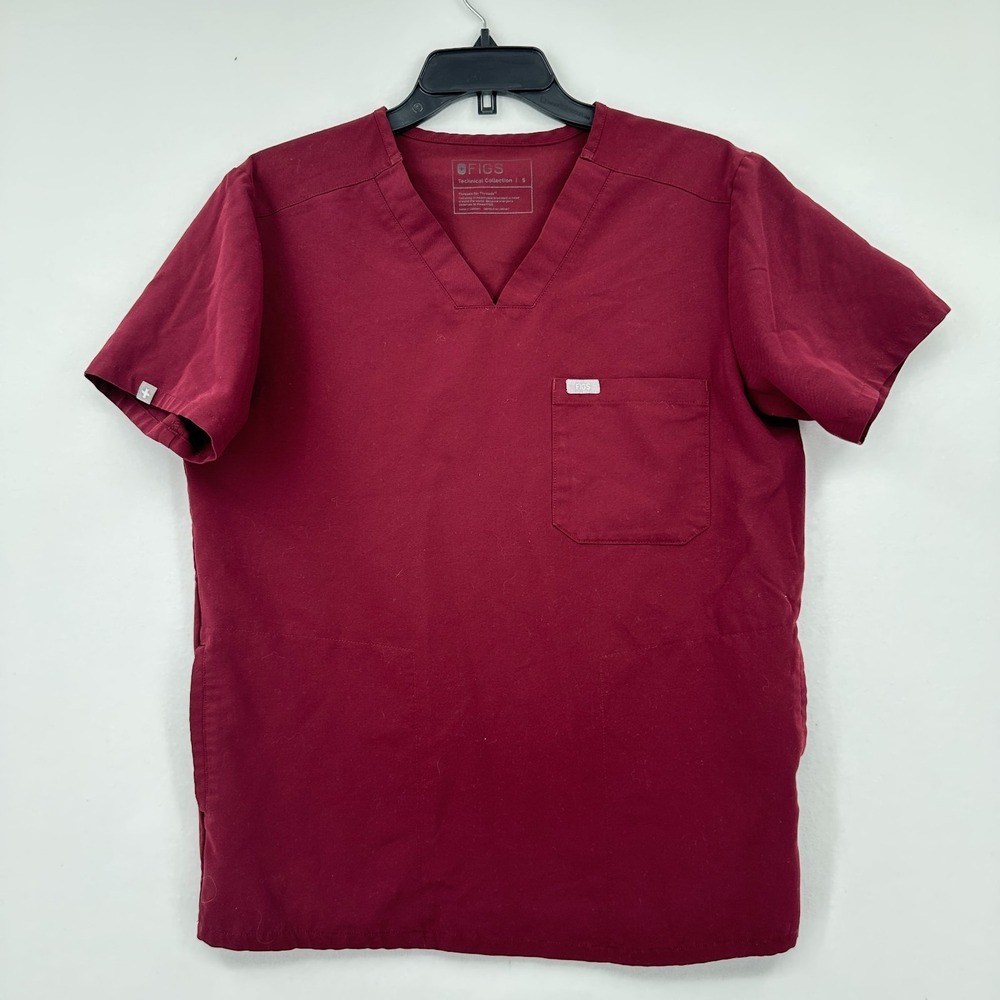 FIGS Technical Collection V-Neck Scrubs Top Mens S Burgundy Red Medical Dentist